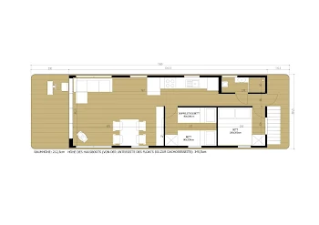 Bungalow Hausboot WOMA D13 RedWine - Hausboot-Grundriss